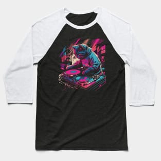 80s Aesthetic House DJ Cat Baseball T-Shirt